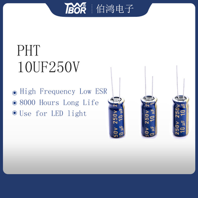 مكثف كهربائيا من الألومنيوم منخفض ESR 10 uf250v 8x16mm