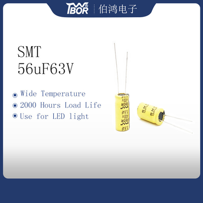 56UF 63V 8X12MM LED مكثف ضوء درجة حرارة واسعة ISO9001